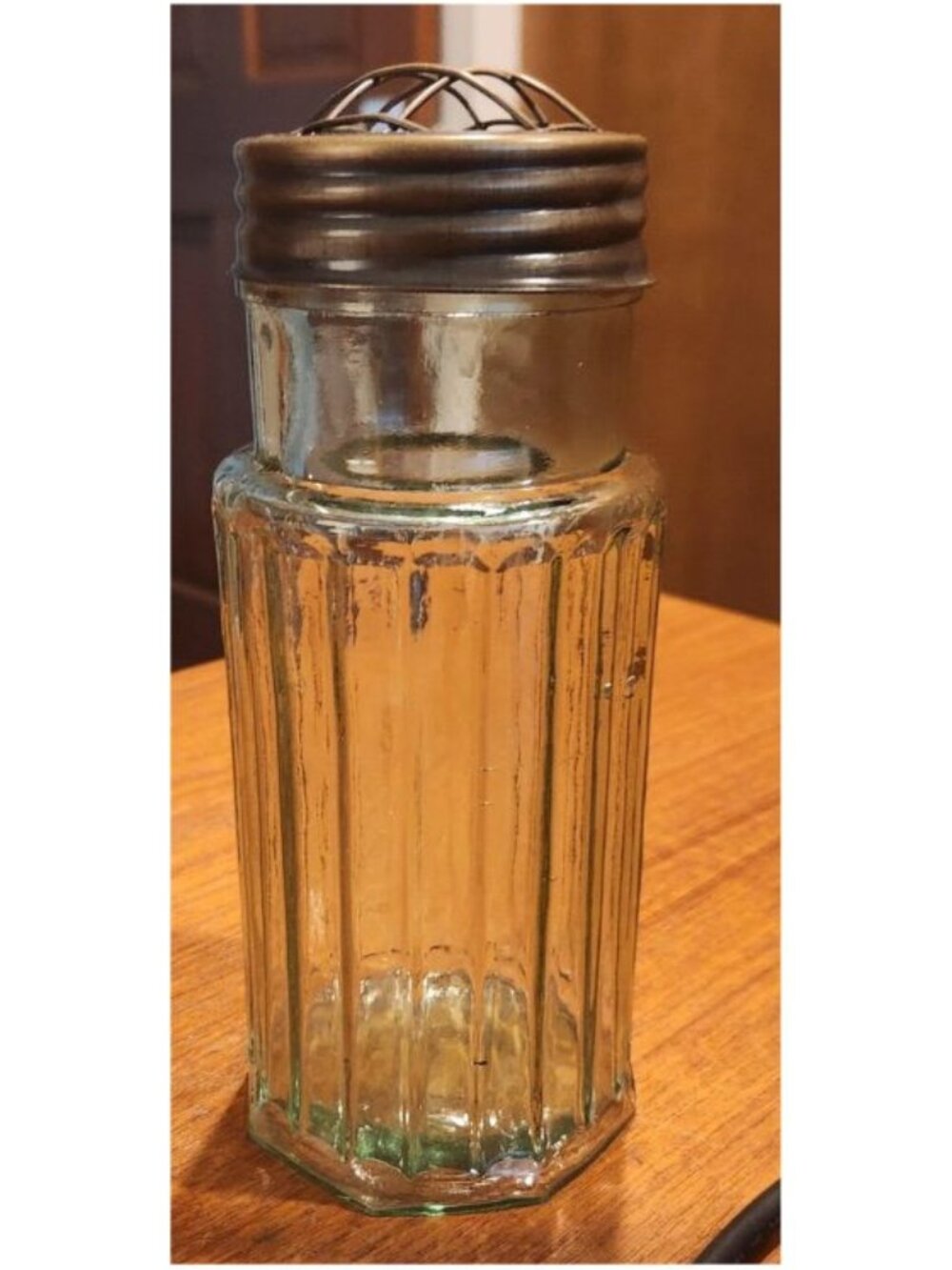 NEW VINTAGE GREEN HEAVY GLASS potpourri jar OR FLOWER FROG VASE 8" X 3.5"